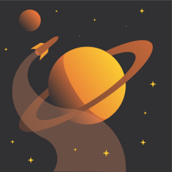 Rocket close to planet Saturn