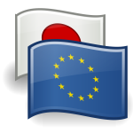 Drawing of EU and Japan flags