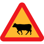 Cattle on the road vector road sign