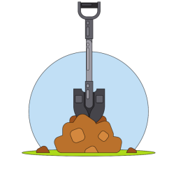 Metal shovel in the soil