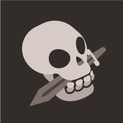 A skull with knife in mouth