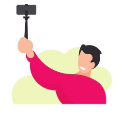 A smiling man is taking selfie