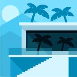 Modern villa with palm trees