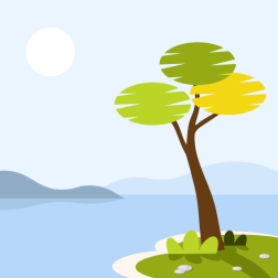 Colorful tree by the lake