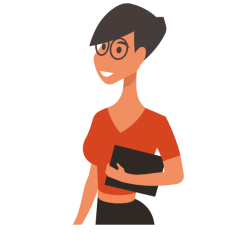 Woman is holding a laptop
